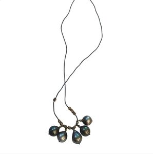 Tahitian Black Pearl necklace with Leather "chain"